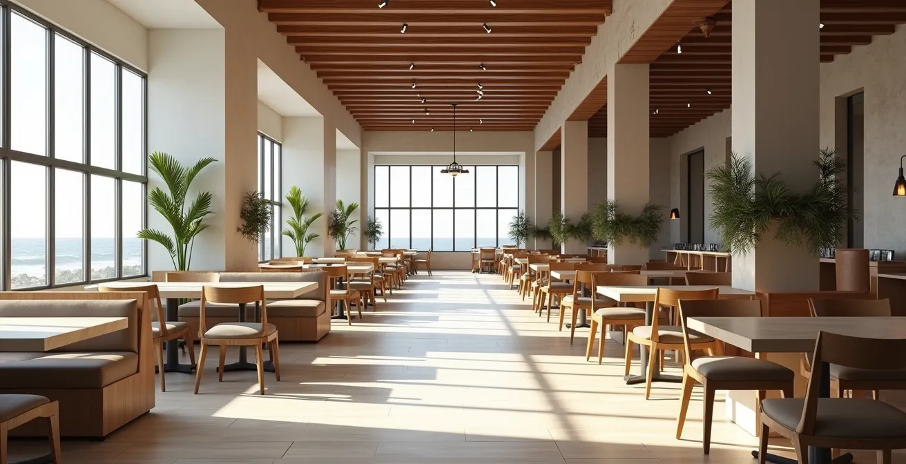 Intérieur de restaurant élégant avec différents espaces modulables pour privatisation